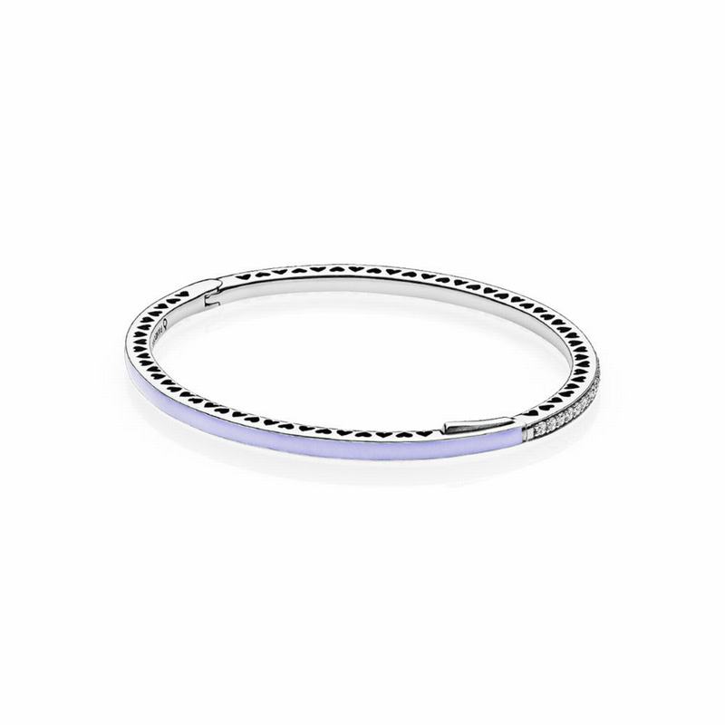 Pandora Radiant Hearts Bangle Bracelet Ireland - Sterling Silver/Enamel/Purple/Cubic Zirconia - 3681